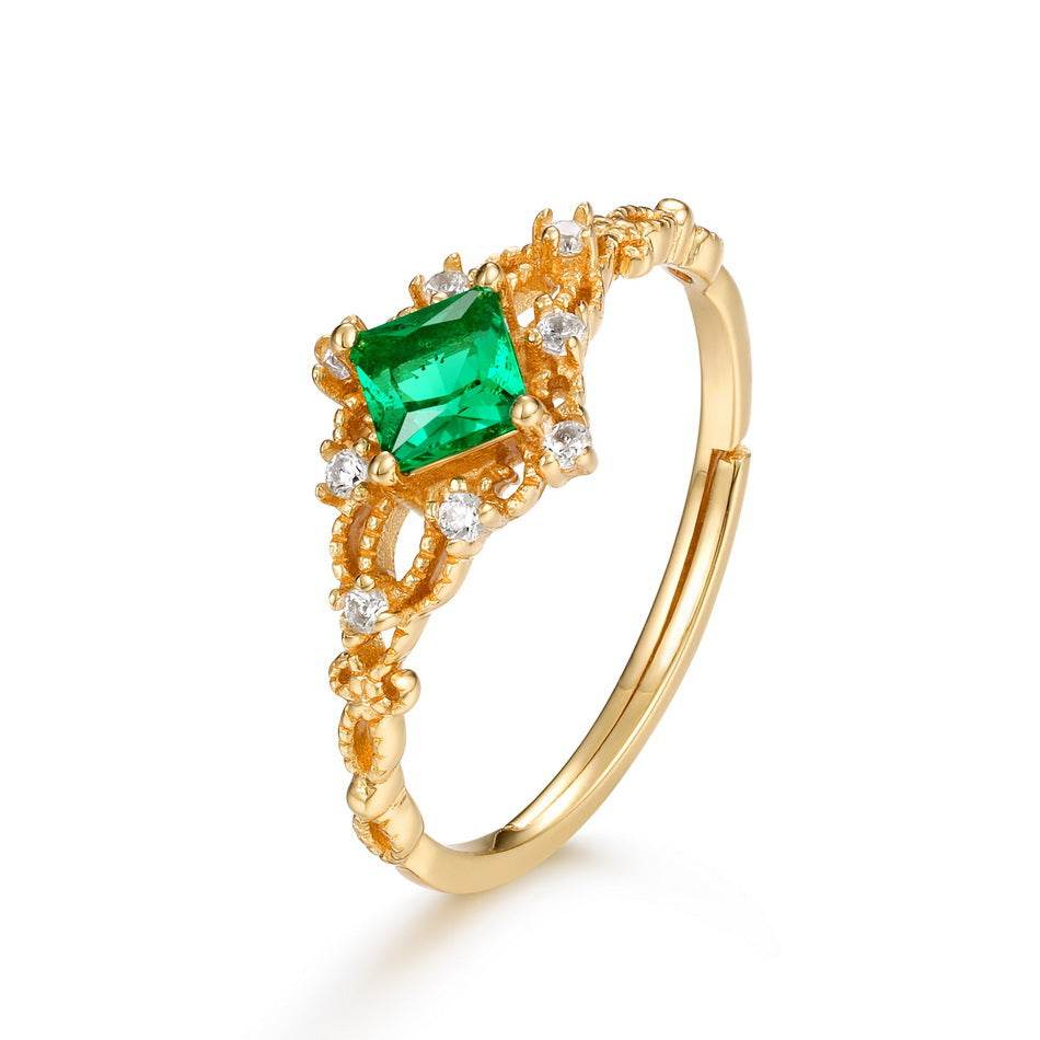 Diamond-Encrusted Luxury Openwork Ring – Ins Minimalist Hollow Design with Adjustable Cold Tone Band - MOWTE