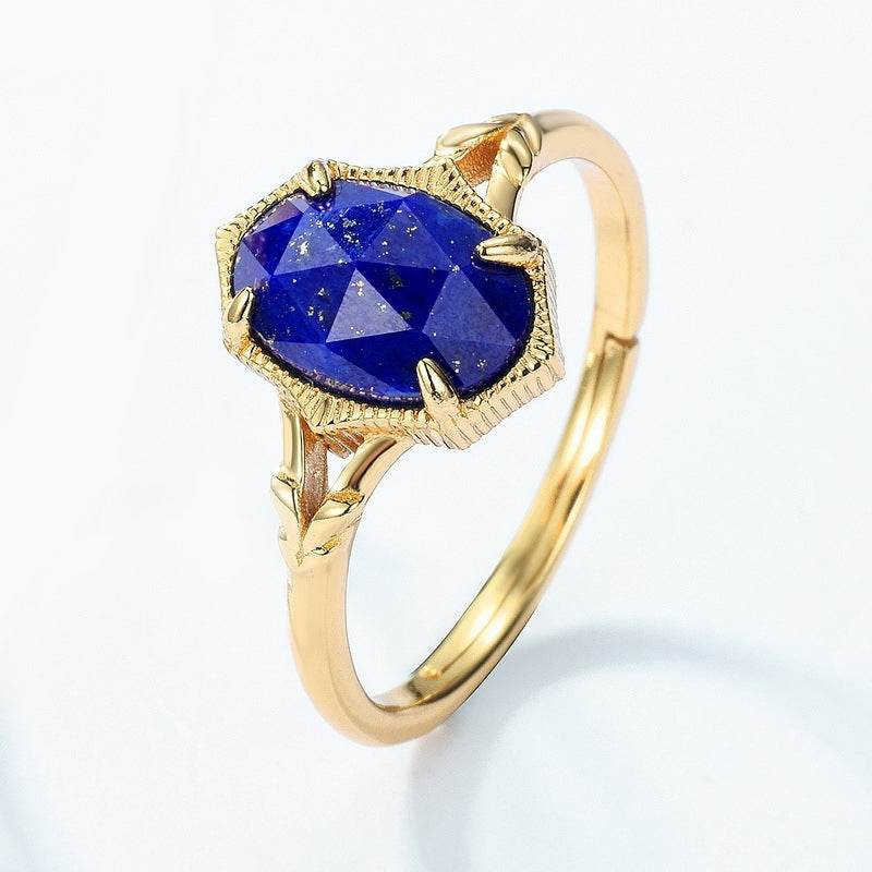 Light luxury retro natural lapis lazuli layered ring S925 pure silver gemstone ring - MOWTE