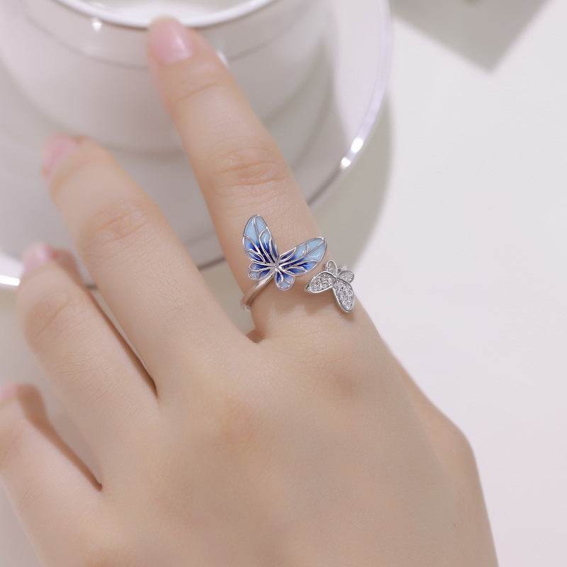 Trendy Openwork Enamel Butterfly Ring – S925 Sterling Silver Women’s Unique & Luxurious Minimalist Jewelry - MOWTE