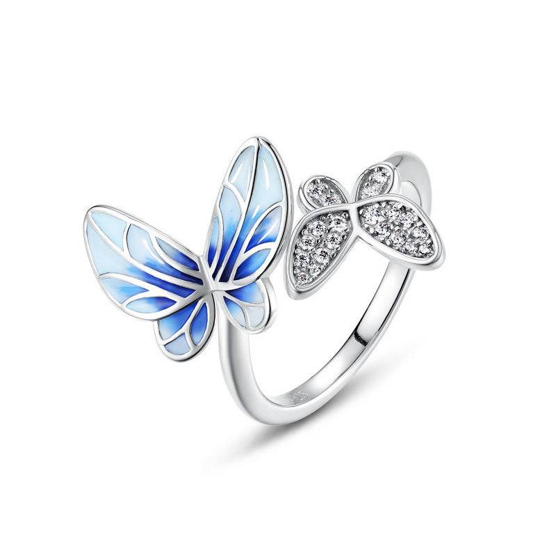 Trendy Openwork Enamel Butterfly Ring – S925 Sterling Silver Women’s Unique & Luxurious Minimalist Jewelry - MOWTE