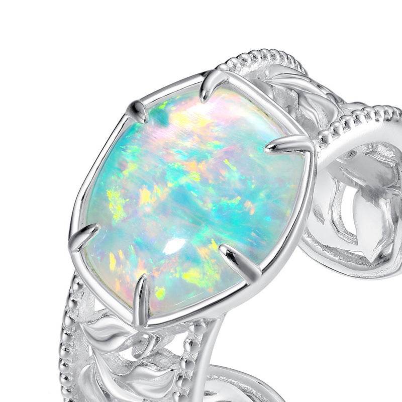 Minimalist Geometric Opal Ring – S925 Sterling Silver Adjustable Open Ring for Women - MOWTE