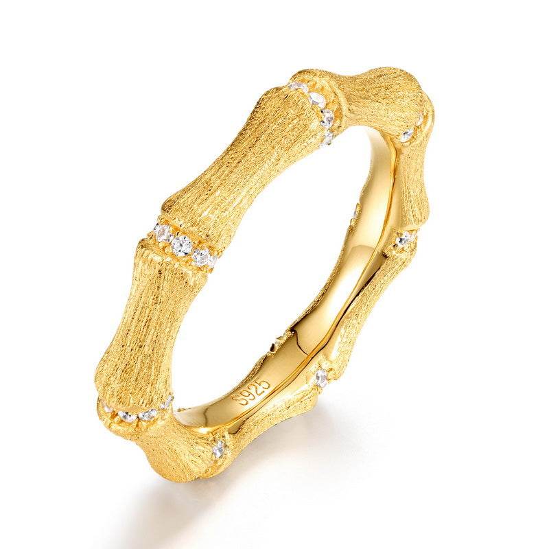 Minimalist Brushed Bamboo-Joint Diamond Ring Light Luxury S925 Silver with Diamond Accents Niche Design Symbolizing Continuous Growth - MOWTE