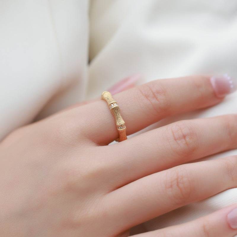 Minimalist Brushed Bamboo-Joint Diamond Ring Light Luxury S925 Silver with Diamond Accents Niche Design Symbolizing Continuous Growth - MOWTE