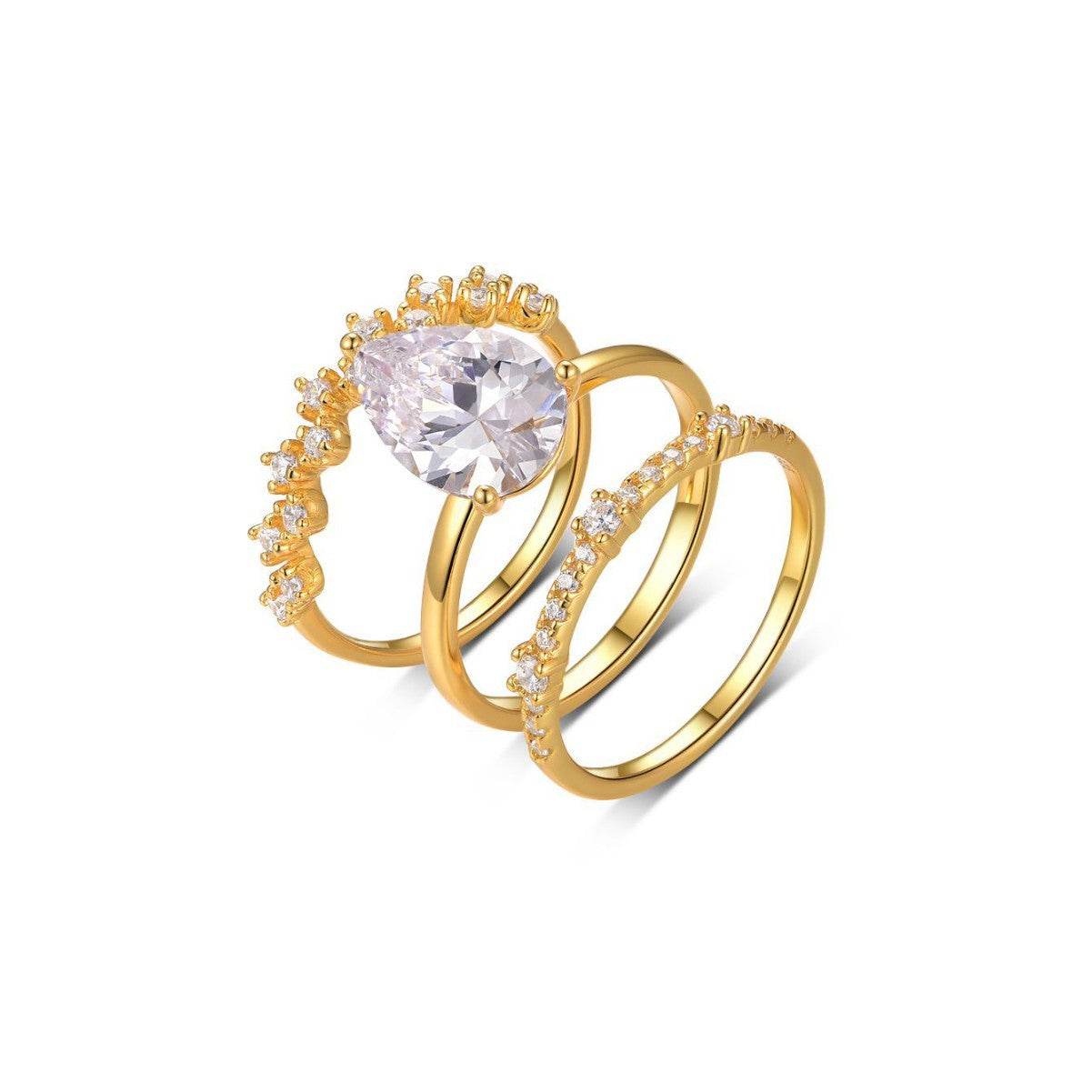 S925 Silver Three-Piece Set Moissanite Ring with 4ct Pearl Cut Center Stone Exquisite Stacking Wedding - MOWTE