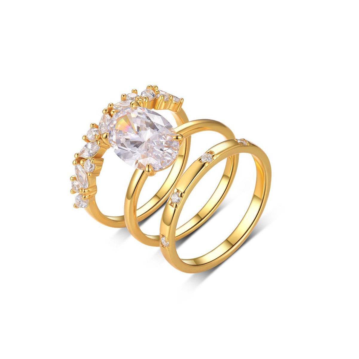 S925 Silver Three-Piece Set Moissanite Ring with 4.5ct Oval Cut Center Stone Exquisite Stacking Wedding - MOWTE
