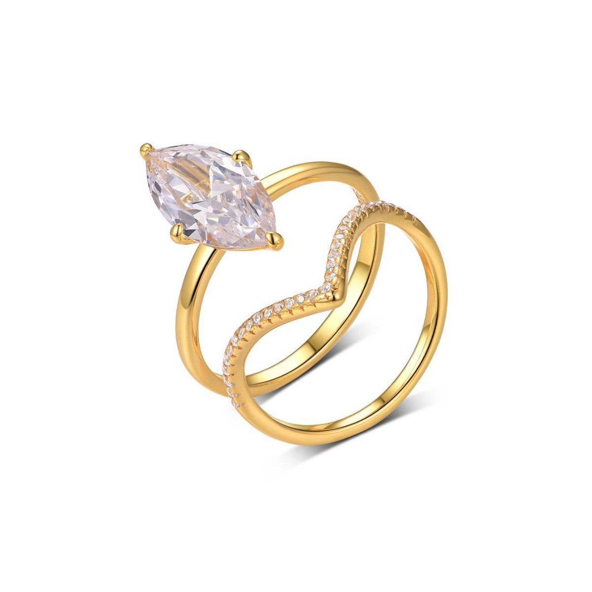 S925 Silver Two-Piece Set Moissanite Ring with 3ct Marquise Cut Center Stone Exquisite Stacking engagement - MOWTE