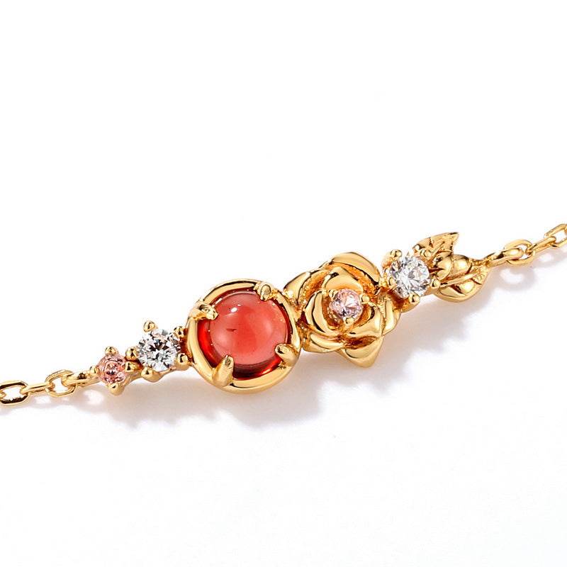 Light Luxury Natural Garnet 925 Silver Plated 9K Gold Floral Color Bracelet - MOWTE