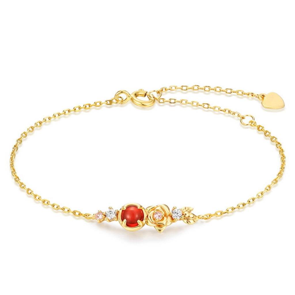Light Luxury Natural Garnet 925 Silver Plated 9K Gold Floral Color Bracelet - MOWTE