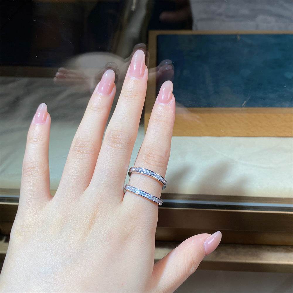 Small Pavé Stackable Ring S925 Sterling Silver Women’s Zirconia Combination Thin Matching Ring Index or Pinky Finger Ring - MOWTE