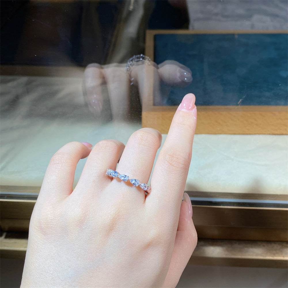 Small Pavé Stackable Ring S925 Sterling Silver Women’s Zirconia Combination Thin Matching Ring Index or Pinky Finger Ring - MOWTE