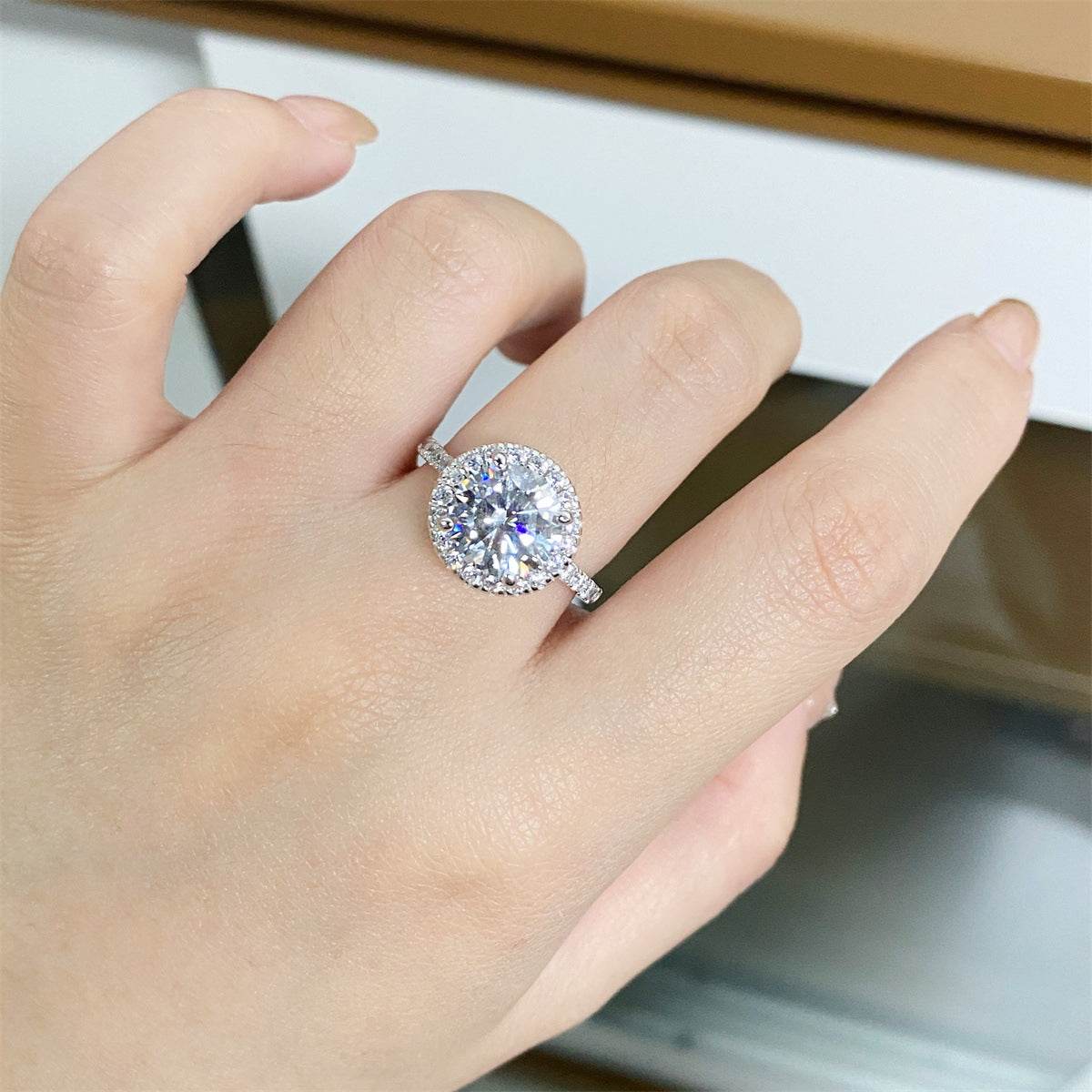 925 Sterling Silver Ring with 1.5/3/5 ct Moissanite D Color Plated with PT950 Platinum - MOWTE