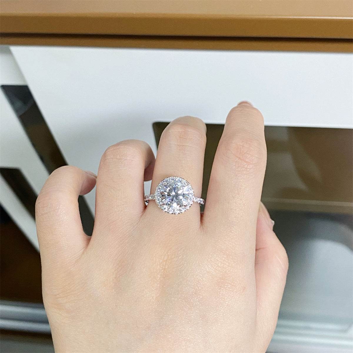 925 Sterling Silver Ring with 1.5/3/5 ct Moissanite D Color Plated with PT950 Platinum - MOWTE