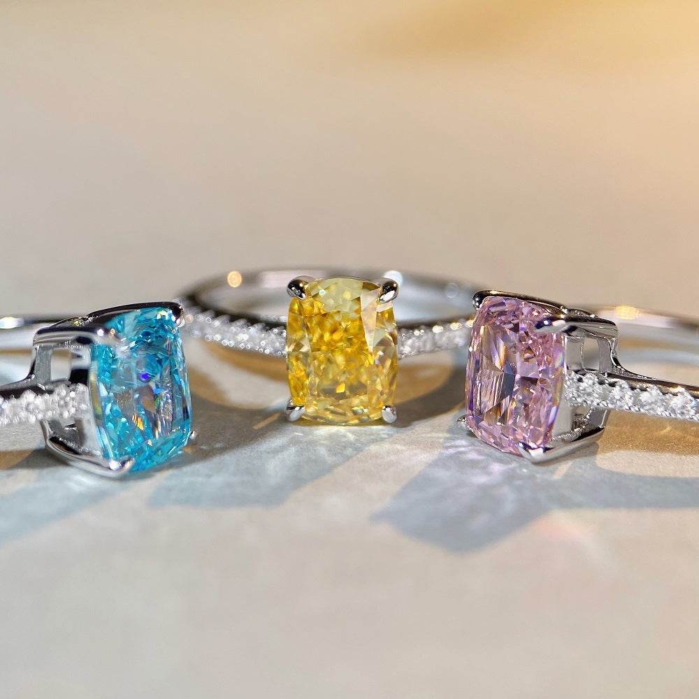 S925 Sterling Silver High-Carbon Diamond Radiant Cut Ring - MOWTE
