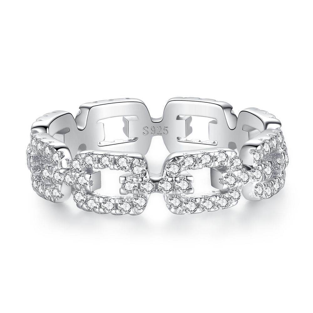 Small Pavé Stackable Ring S925 Sterling Silver Women’s Zirconia Combination Thin Matching Ring Index or Pinky Finger Ring - MOWTE