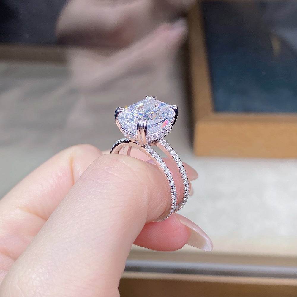 Luxury S925 Sterling Silver Zirconia Ring for Women - Double Row Pavé Icy Cut Band - MOWTE