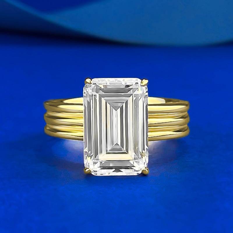2025 New Style S925 Gold-Plated Silver 8*12 Rectangular Pagoda High Carbon Diamond Ring - MOWTE