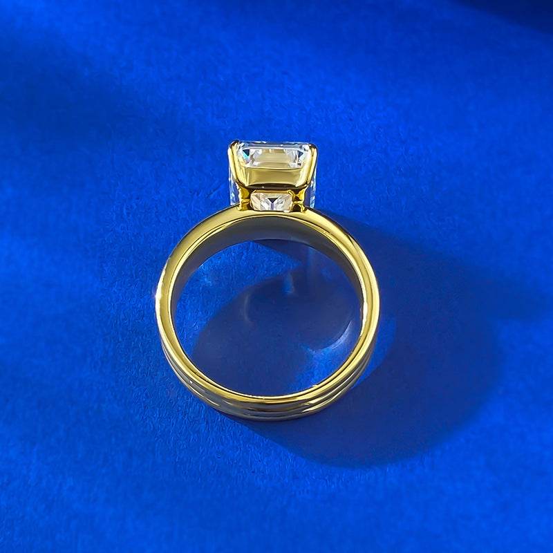 2025 New Style S925 Gold-Plated Silver 8*12 Rectangular Pagoda High Carbon Diamond Ring - MOWTE