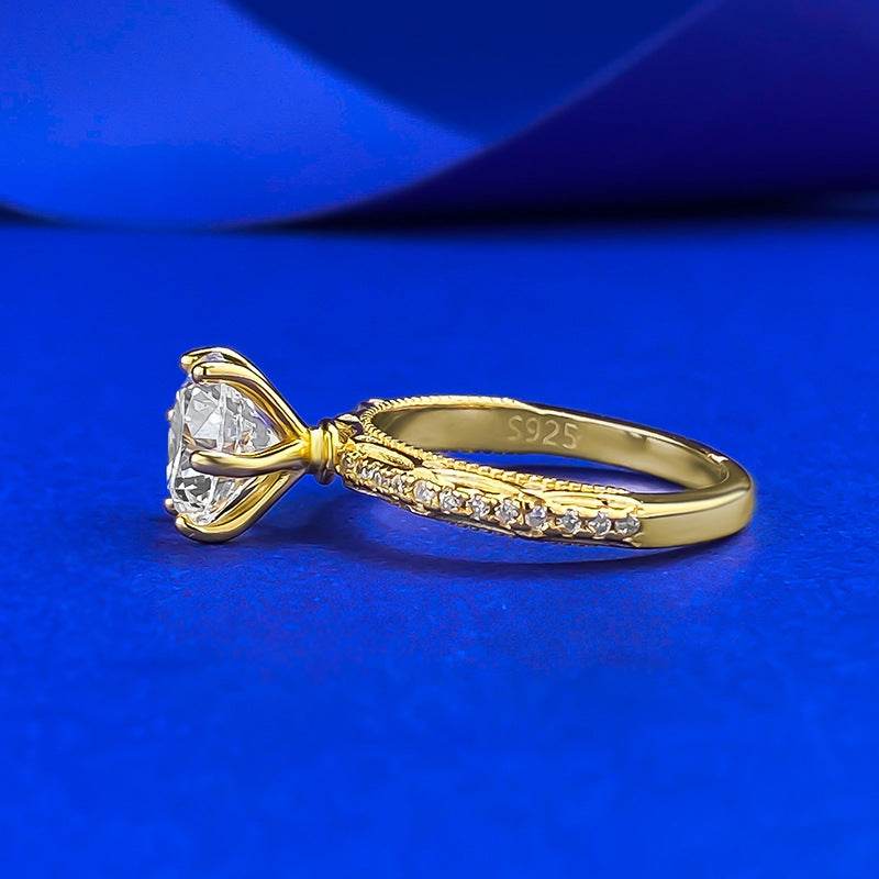 2025 New Style S925 Gold-Plated Silver 8*8 Round Cut High Carbon Diamond Ring - MOWTE