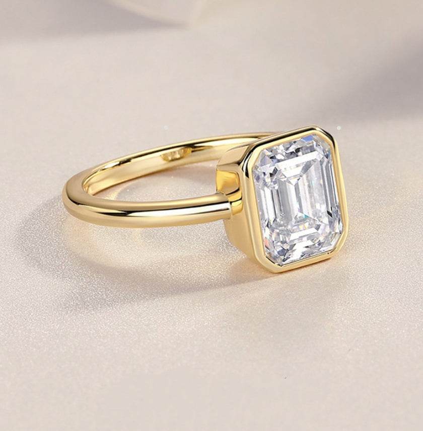 Gold-Tone Minimalist Ring Ins Style S925 Silver Ring for Women High-Quality Moissanite Ring - MOWTE