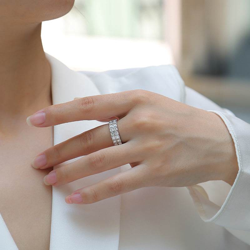 Micro-Pavé Double Row Moissanite S925 Sterling Silver Minimalist Ring for Women - MOWTE