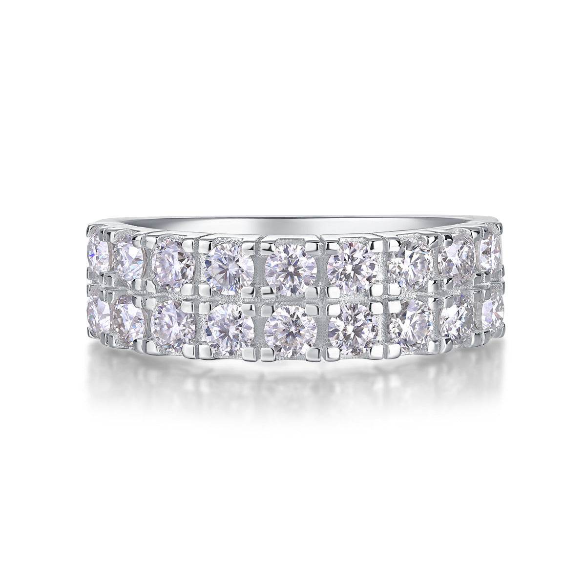 Micro-Pavé Double Row Moissanite S925 Sterling Silver Minimalist Ring for Women - MOWTE