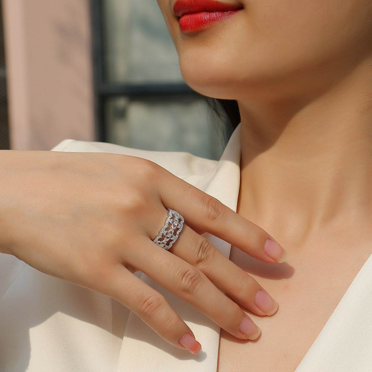 Micro-Pavé Flowers Moissanite S925 Sterling Silver Minimalist Ring for Women - MOWTE