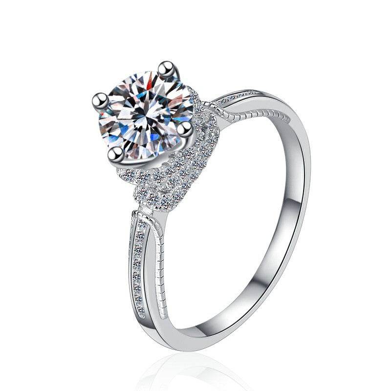Moissanite Crown-Style 1ct Ring Sterling Silver Women's Wedding Band - MOWTE