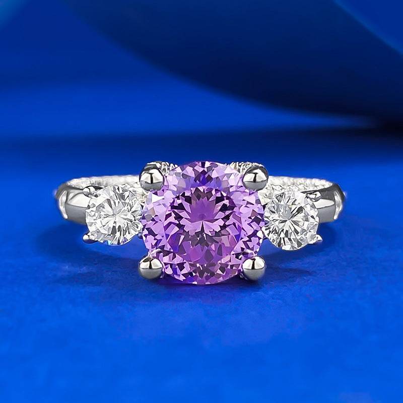 Portuguese-Cut Purple diamond ring s925 silver 8mm engagement ring - MOWTE