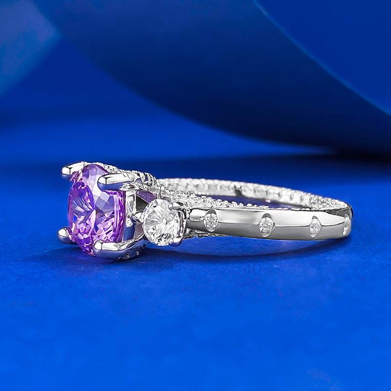 Portuguese-Cut Purple diamond ring s925 silver 8mm engagement ring - MOWTE