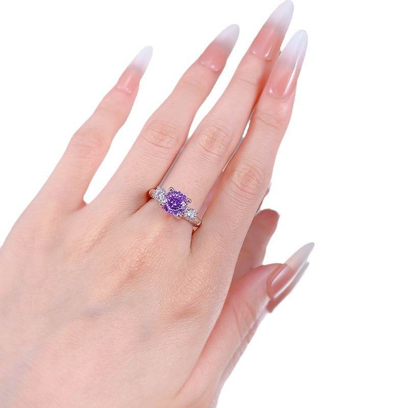 Portuguese-Cut Purple diamond ring s925 silver 8mm engagement ring - MOWTE