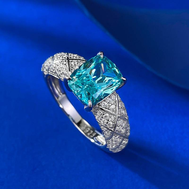 S925 Silver Paraiba 7*9mm Fat Square diamond engagement ring - MOWTE
