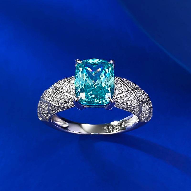 S925 Silver Paraiba 7*9mm Fat Square diamond engagement ring - MOWTE