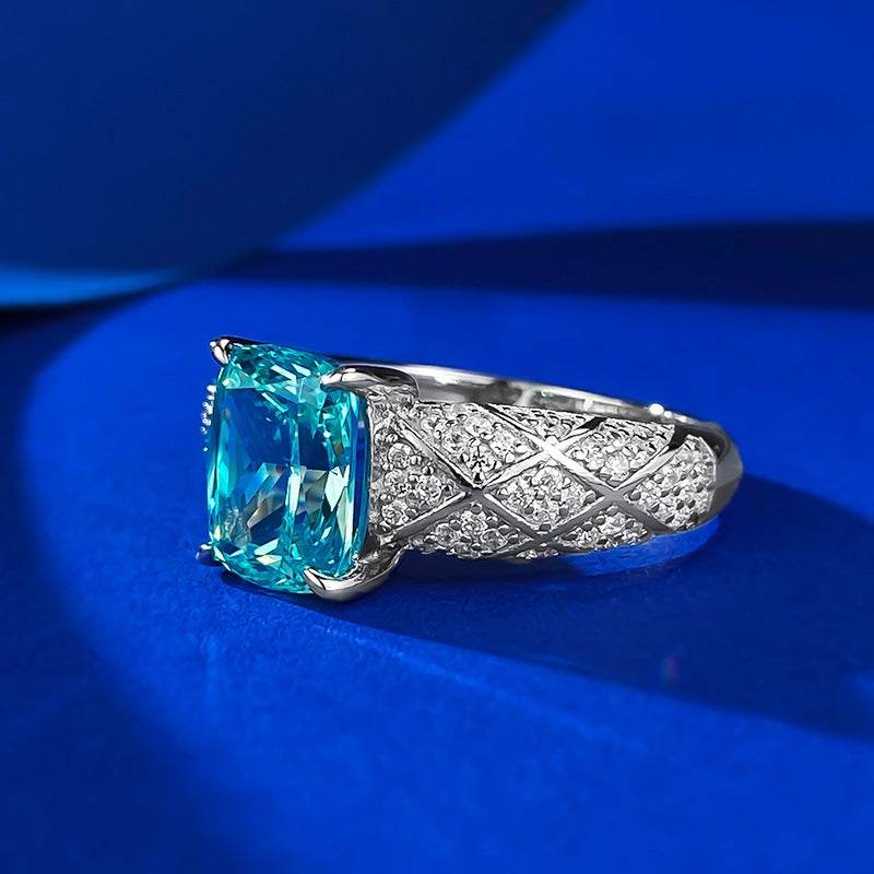 S925 Silver Paraiba 7*9mm Fat Square diamond engagement ring - MOWTE