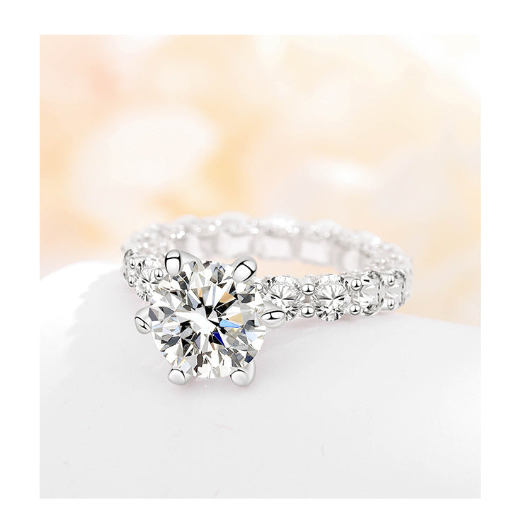 4ct Six-Prong Moissanite Ring for Women S925 Sterling Silver Full Diamond Halo Proposal Engagement Ring