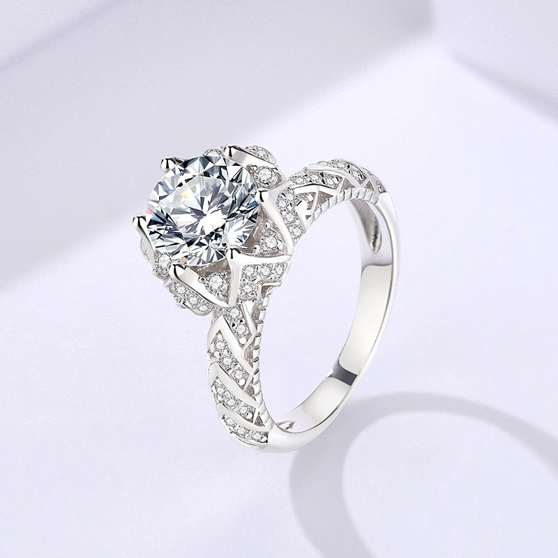 2ct Moissanite Ring for Women S925 Sterling Silver Full Diamond Halo Proposal Engagement Ring