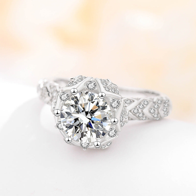 2ct Moissanite Ring for Women S925 Sterling Silver Full Diamond Halo Proposal Engagement Ring