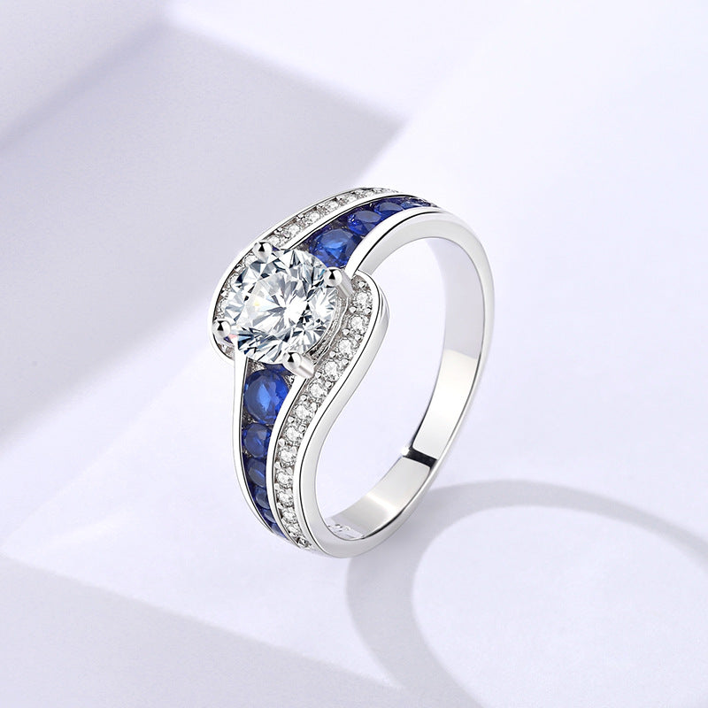 Blue Enchantress Moissanite Ring for Women S925 Sterling Silver Light Luxury Band