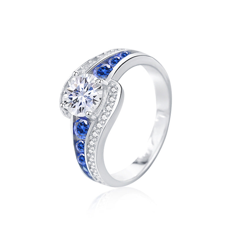 Blue Enchantress Moissanite Ring for Women S925 Sterling Silver Light Luxury Band