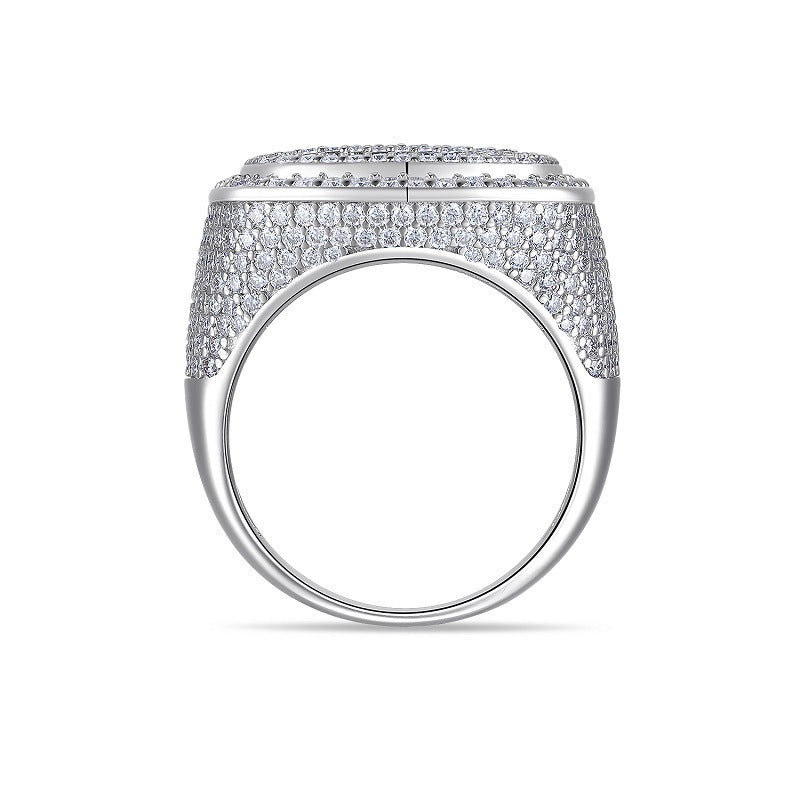 Luxury Micro-Paved Full Diamond 925 Sterling Silver Moissanite High-End Ring