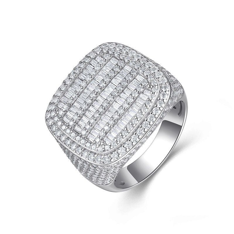 Luxury Micro-Paved Full Diamond 925 Sterling Silver Moissanite High-End Ring