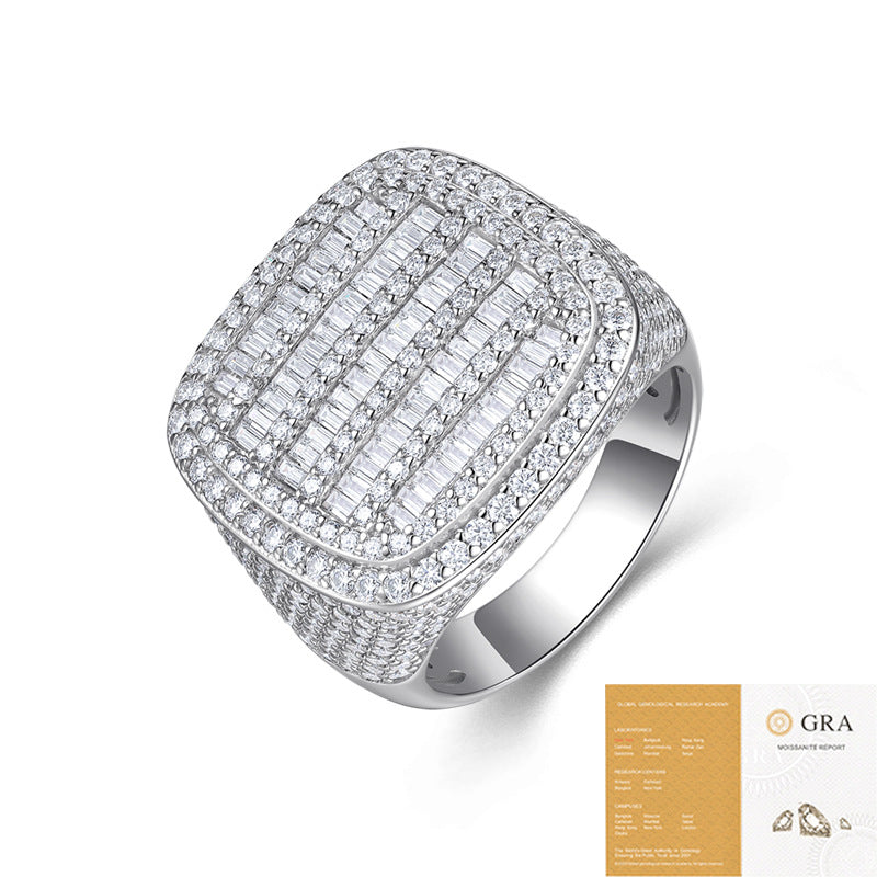 Luxury Micro-Paved Full Diamond 925 Sterling Silver Moissanite High-End Ring