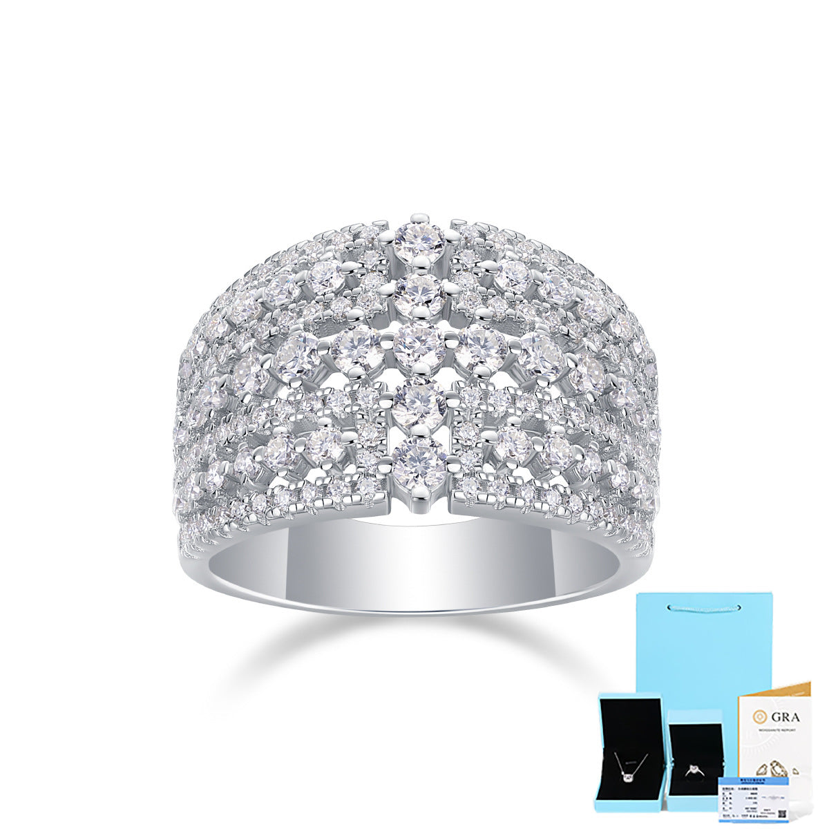 Luxury Micro-Paved Full Diamond 925 Sterling Silver Moissanite High-End Ring