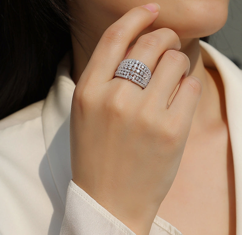 Luxury Micro-Paved Full Diamond 925 Sterling Silver Moissanite High-End Ring