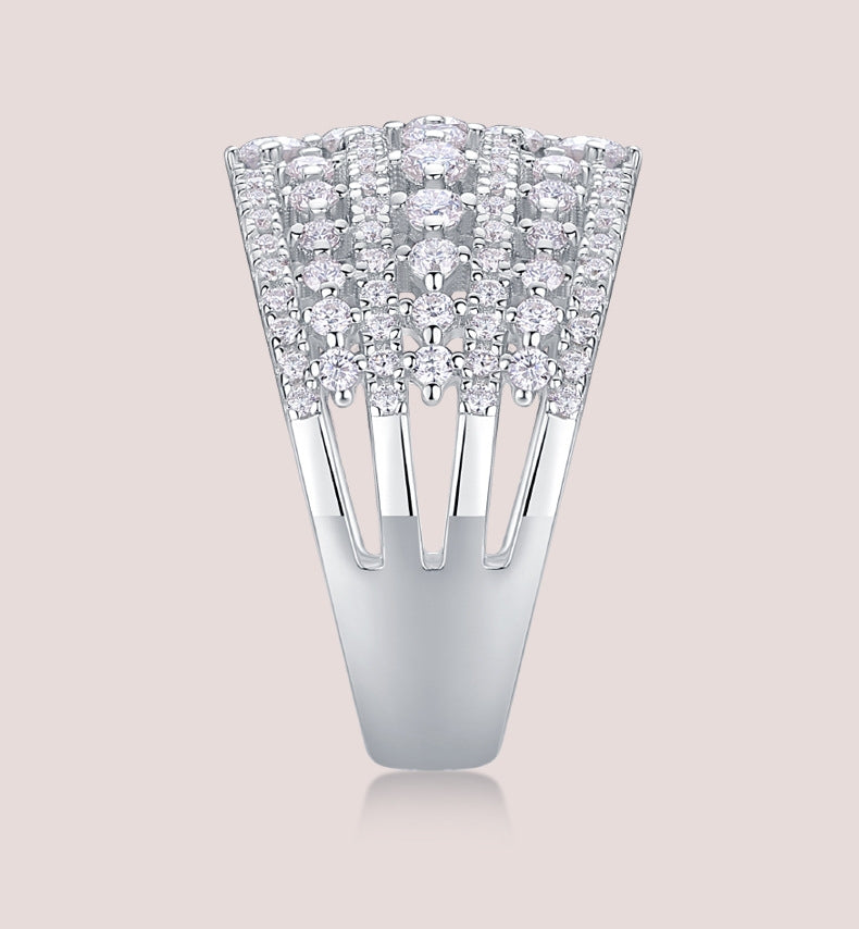 Luxury Micro-Paved Full Diamond 925 Sterling Silver Moissanite High-End Ring