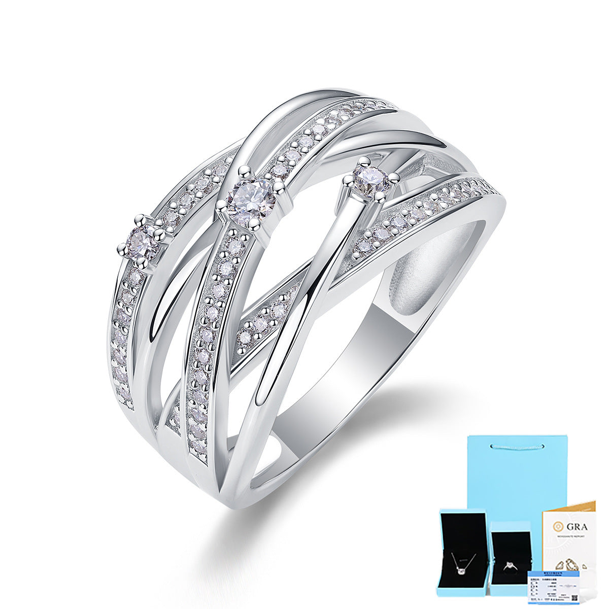 Luxury Micro-Paved Full Diamond 925 Sterling Silver Moissanite High-End Ring