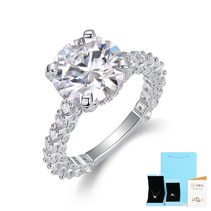 New S925 Silver Women's Light Luxury Premium 5-Carat Moissanite Ring
