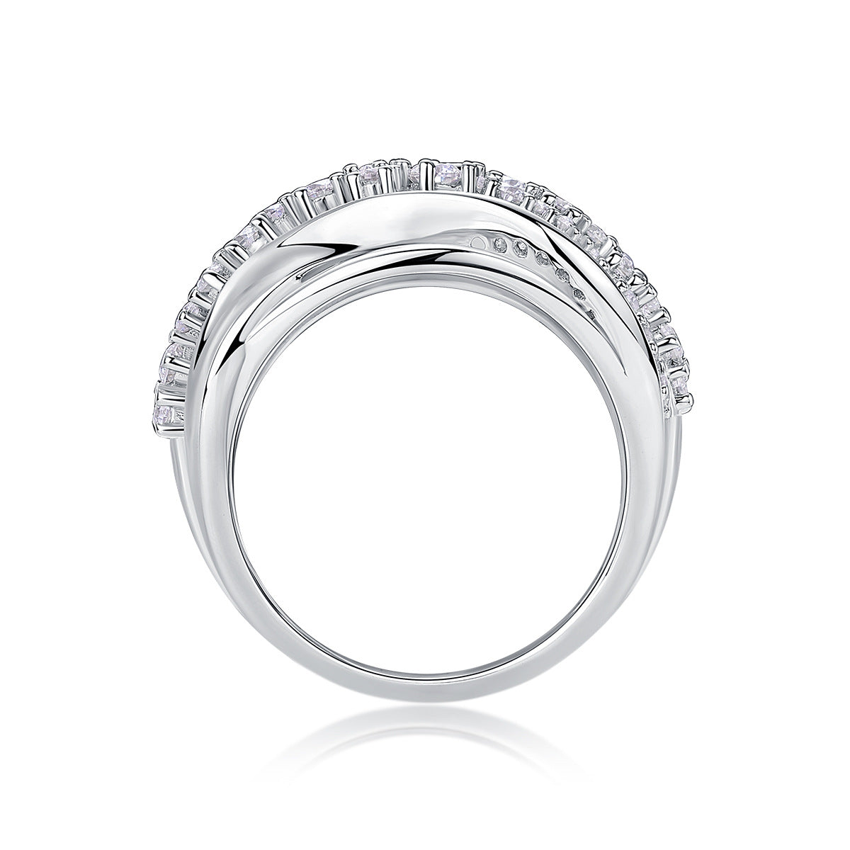 Luxury Micro-Paved Full Diamond 925 Sterling Silver Moissanite High-End Ring