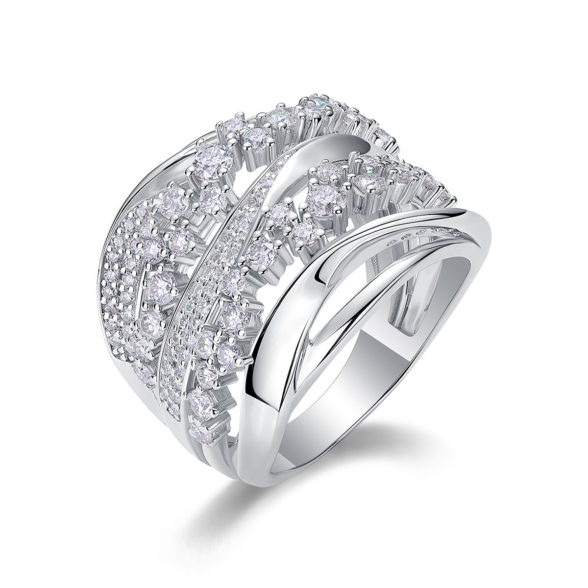 Luxury Micro-Paved Full Diamond 925 Sterling Silver Moissanite High-End Ring