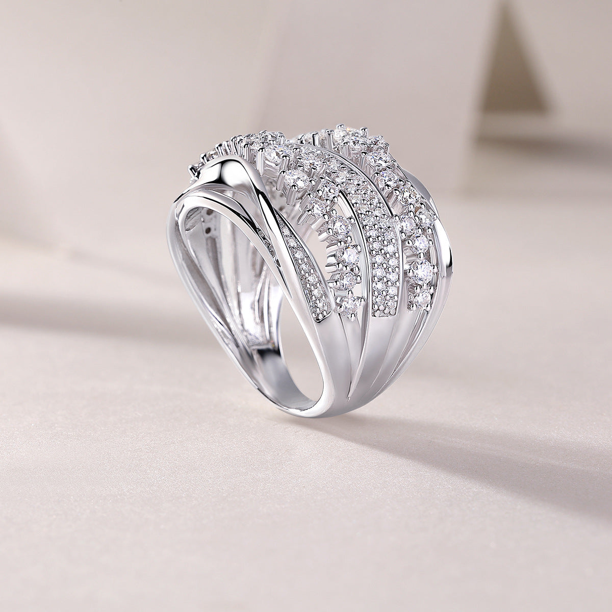 Luxury Micro-Paved Full Diamond 925 Sterling Silver Moissanite High-End Ring
