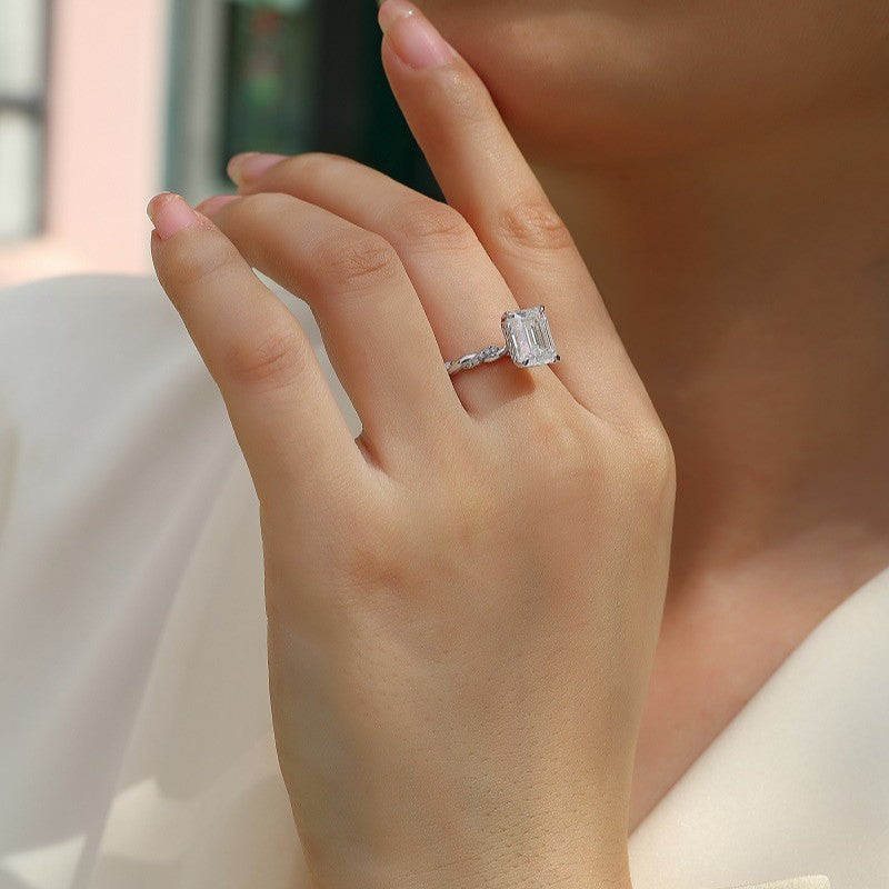 S925 silver moissanite ring square design sense ring light luxury four Claw fashion high-end ring